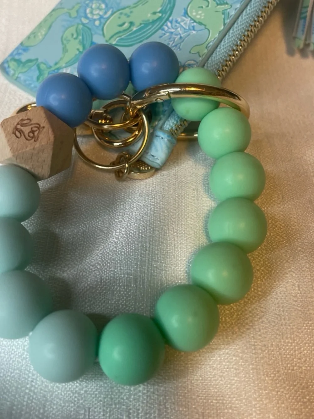 Simply Southern Mint, Blue & Seafoam Card Holder Keychain with Beaded Wristlet